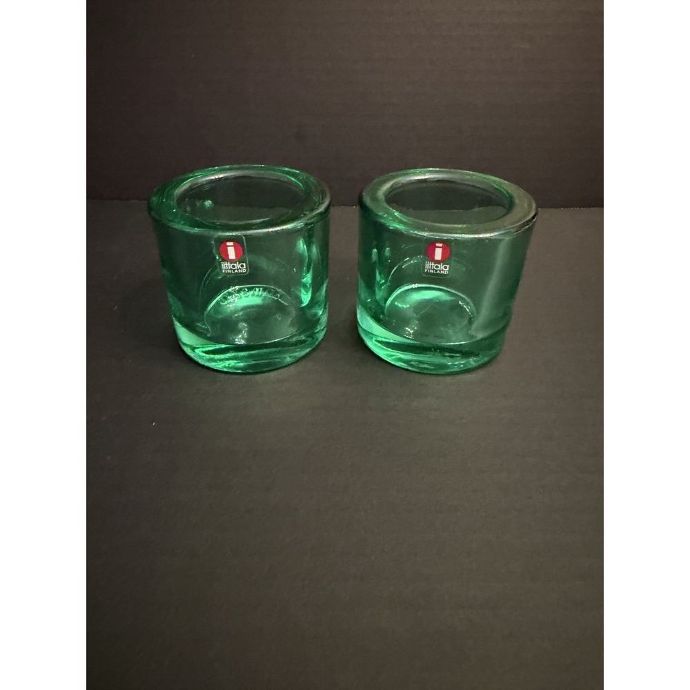 Iittala Marimekko Kivi Candle Holder 2 Pc Emerald Green Glass Finland Christmas
